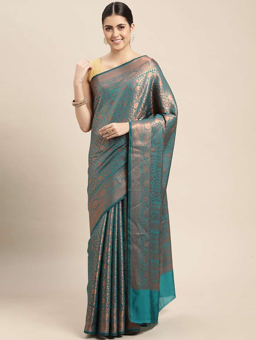 golden zari work woven saree with blouse