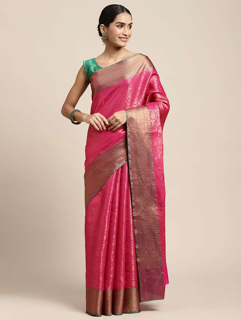 women's self design pink colored saree with blouse