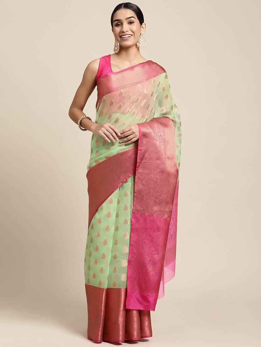 women's self design light green colored saree