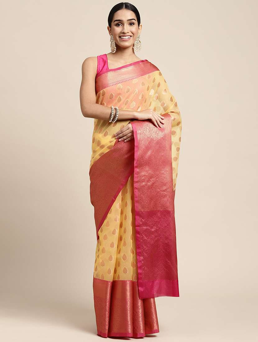 golden zari work woven saree