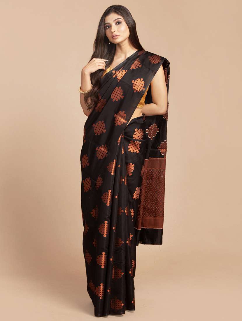 golden zari work woven saree with blouse