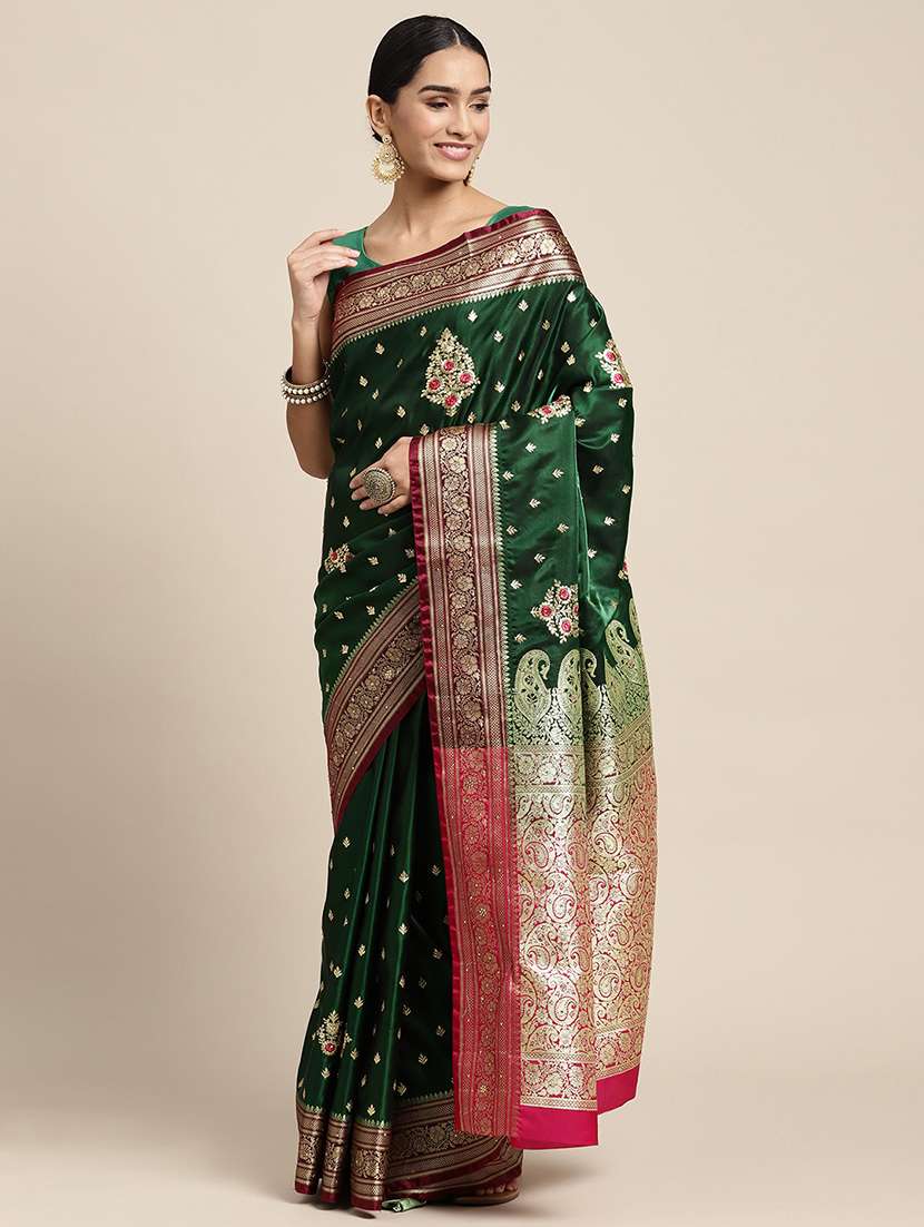 golden zari work embroidered banarasi saree