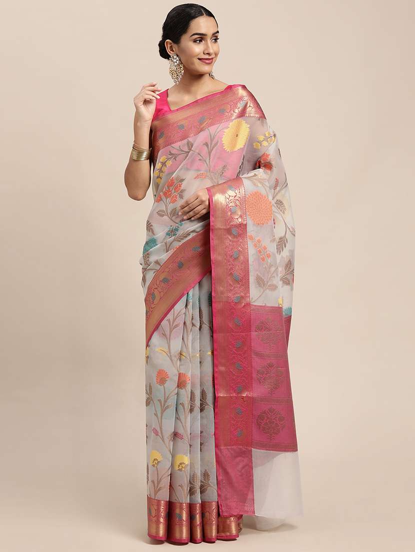 golden zari work woven saree