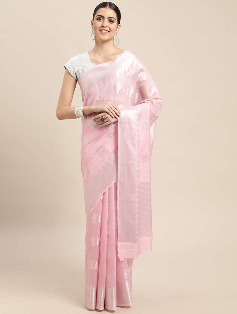 self design zari work woven saree with blouse