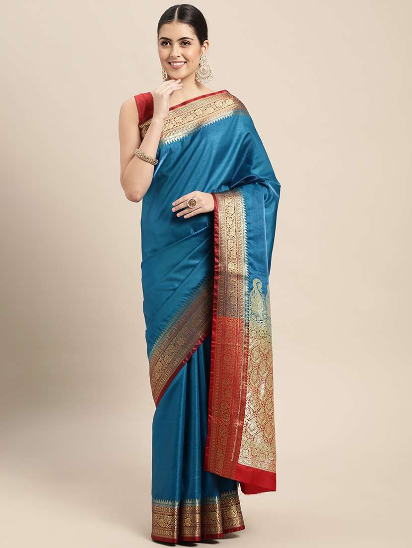 golden zari work woven saree