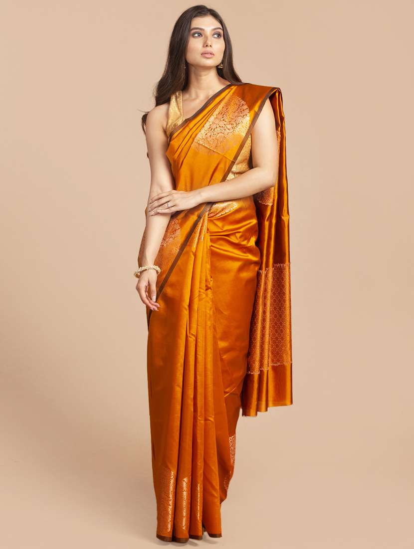 golden zari work woven saree with blouse
