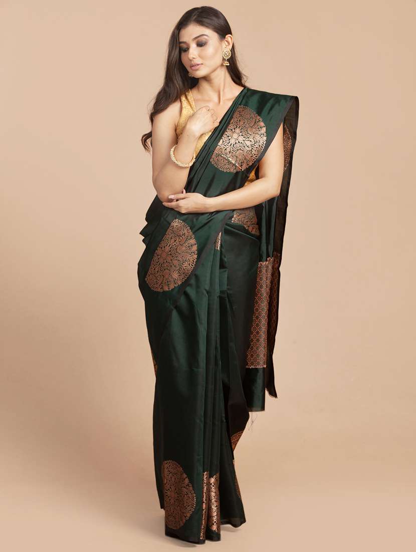 golden zari work woven saree with blouse - 18436788 -  Zoom Image - 0