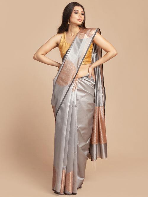 golden zari work woven saree with blouse - 18436791 - Standard Image - 0