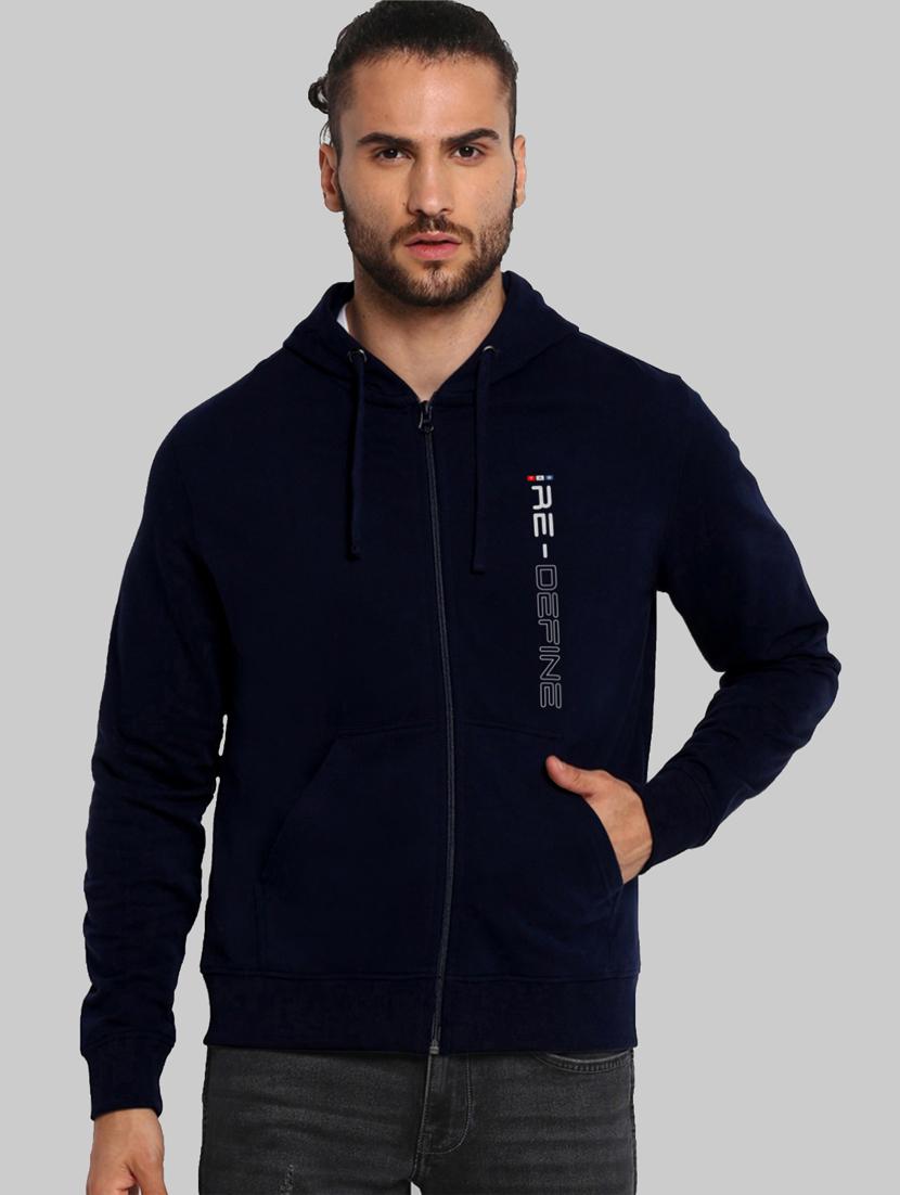 navy blue chest-printed hooded sweatshirt - 18437069 - Zoom Image - 0