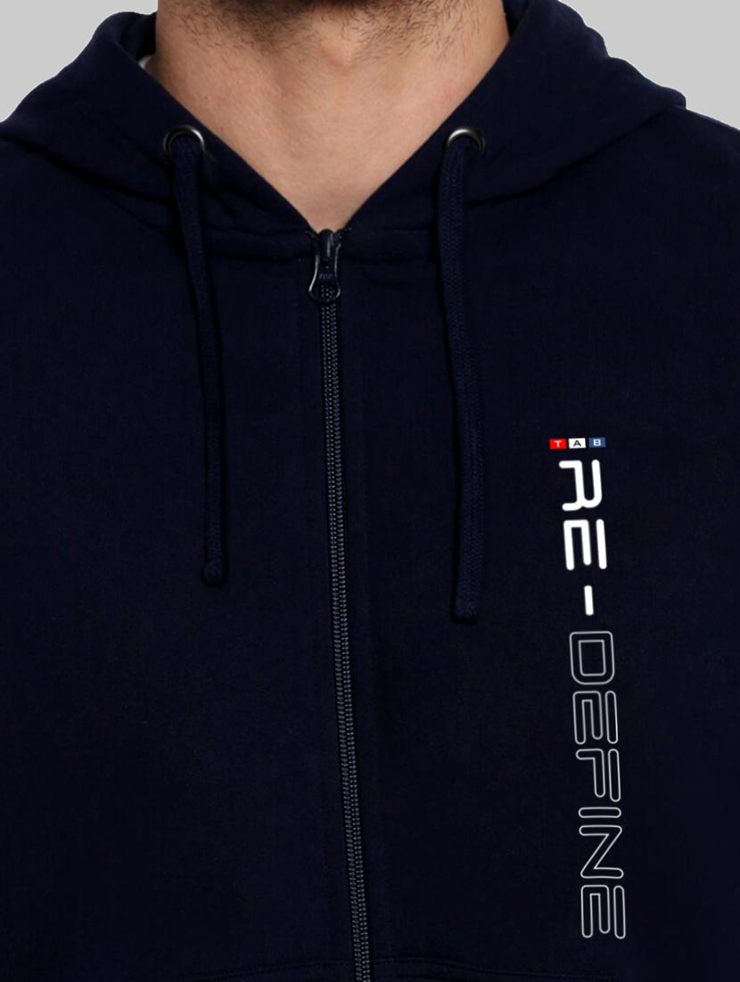 navy blue chest-printed hooded sweatshirt - 18437069 - Standard Image - 3