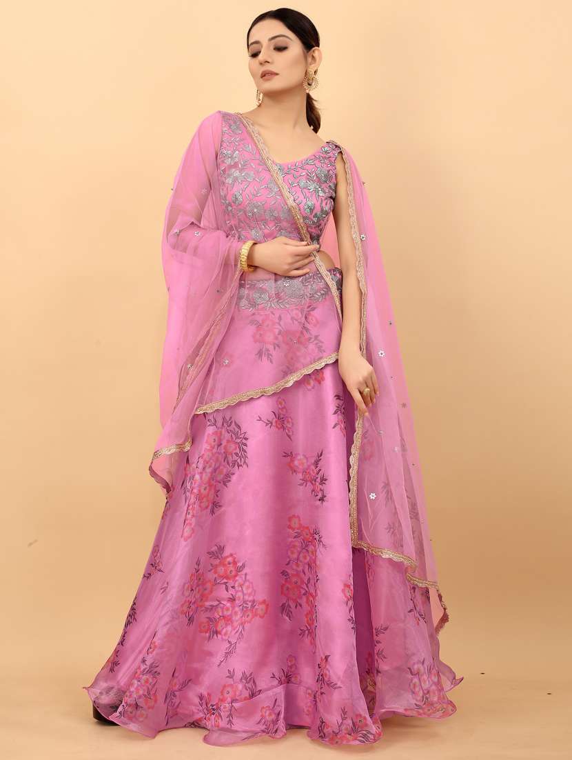 floral pink flared lehenga