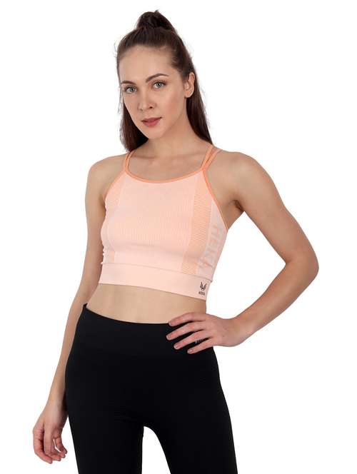 orange halter neck sports bra