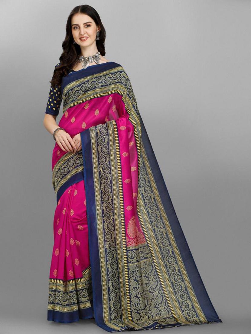 contrast bordered printed saree  - 18437378 -  Zoom Image - 0