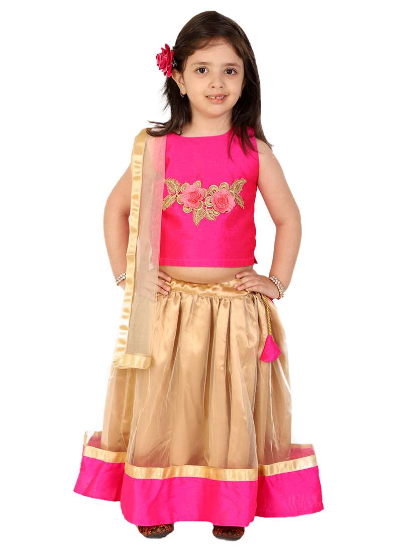 girls pink applique work lehnga choli set  - 18438537 -  Zoom Image - 0