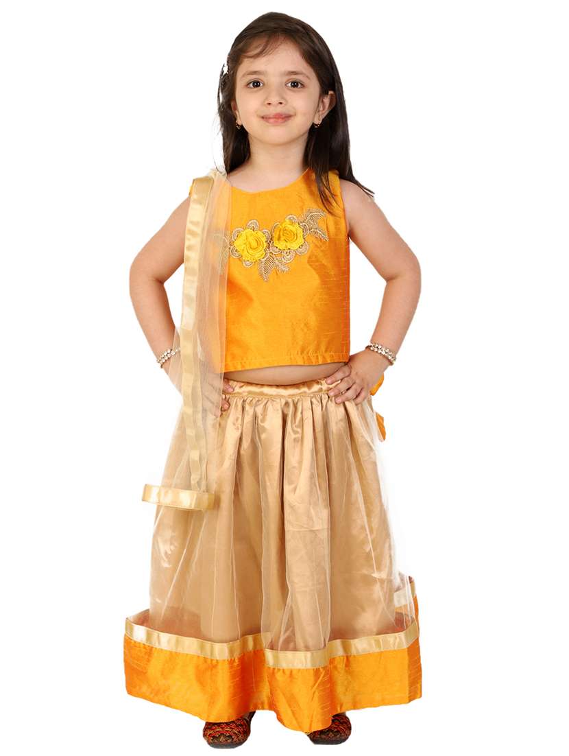 girls yellow applique work lehnga choli set 