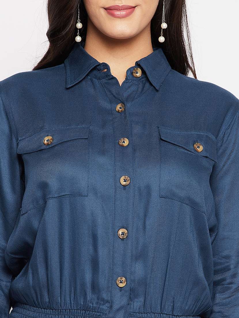 women solid collared short shirt - 18438583 - Standard Image - 5