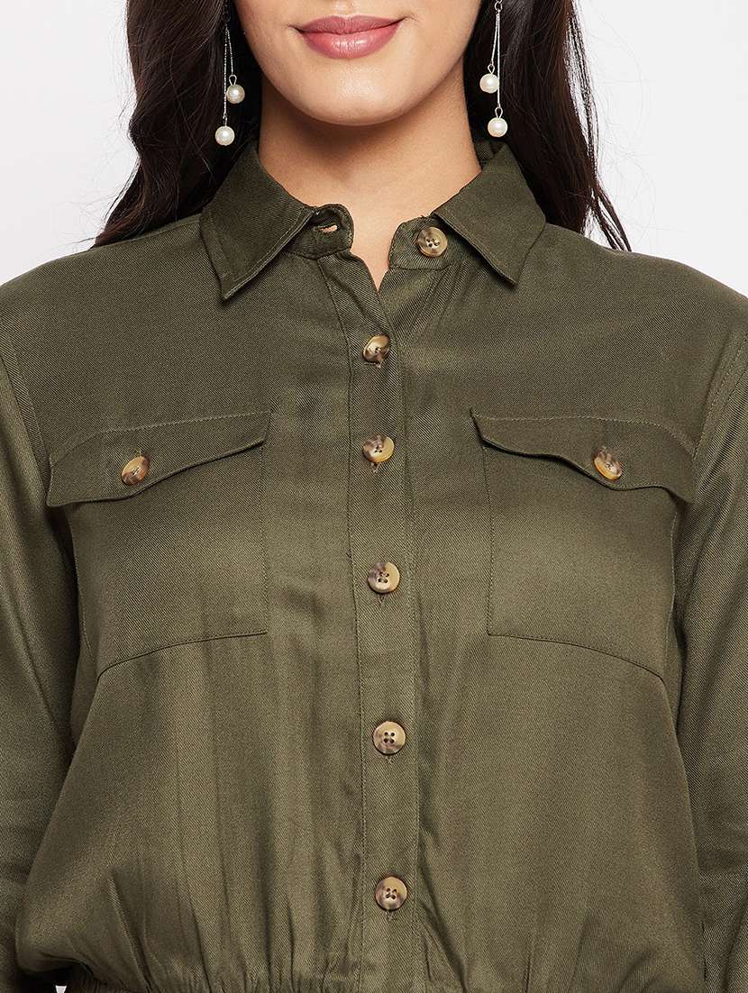 women solid collared short shirt - 18438584 - Standard Image - 5