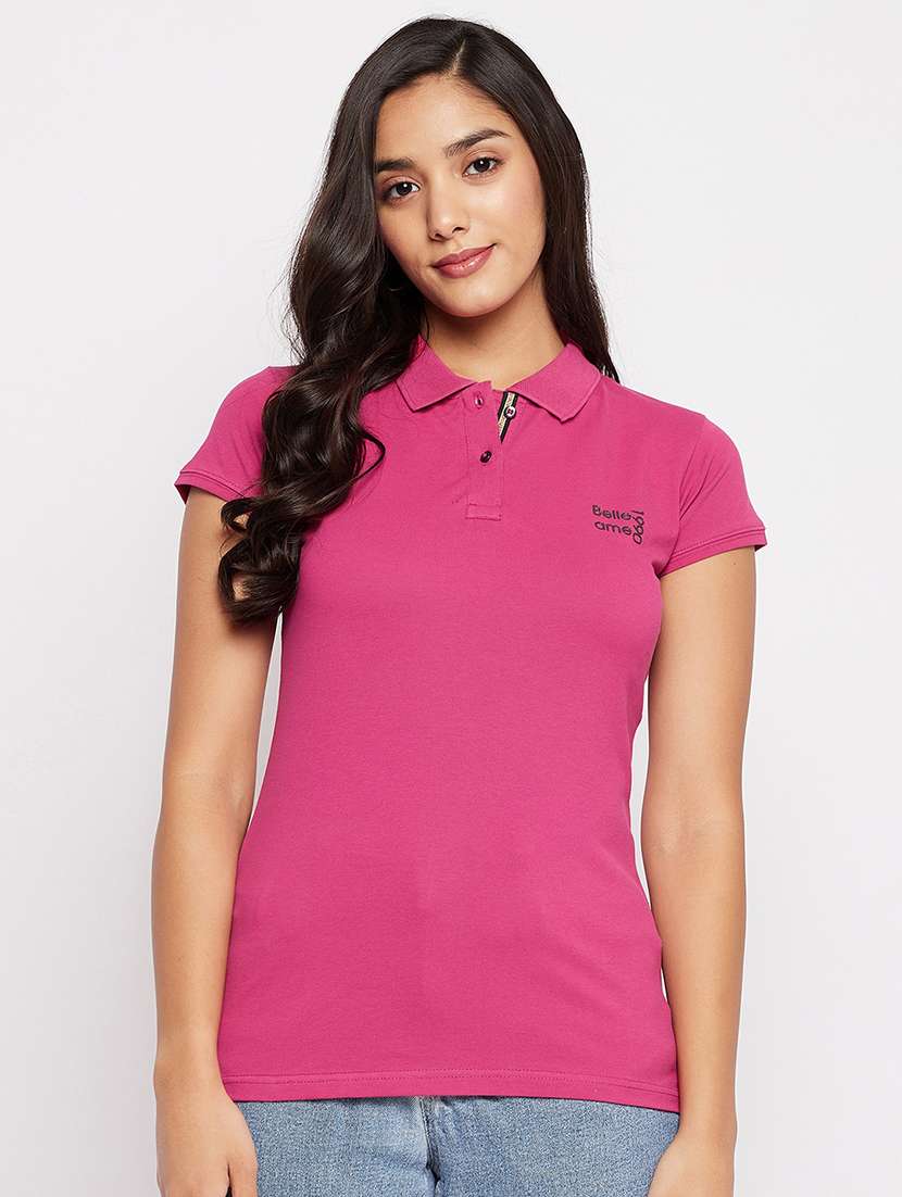 polo neck solid tee  - 18438589 -  Zoom Image - 0