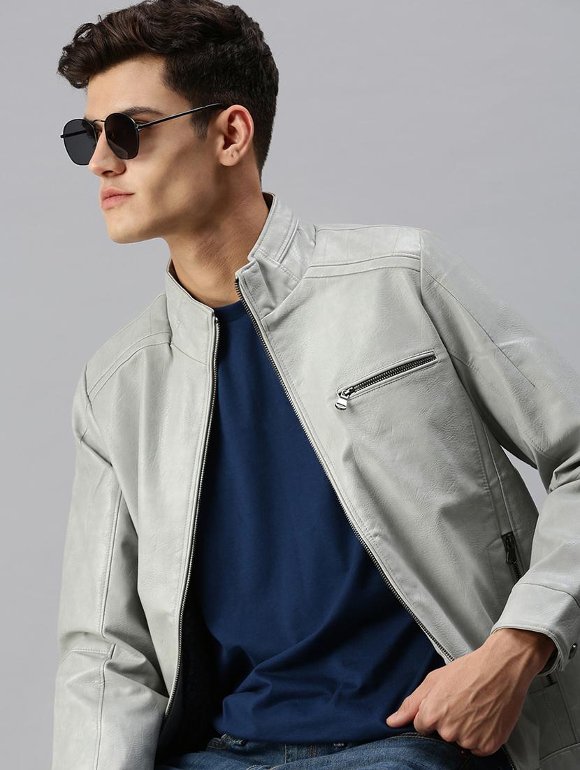 grey leather casual jacket - 18438953 - Standard Image - 5