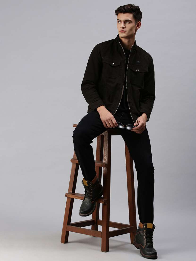 black solid casual jacket - 18438957 - Standard Image - 3
