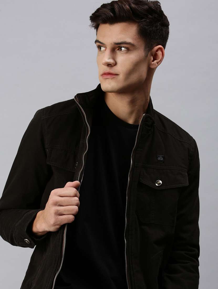 black solid casual jacket - 18438957 - Standard Image - 5