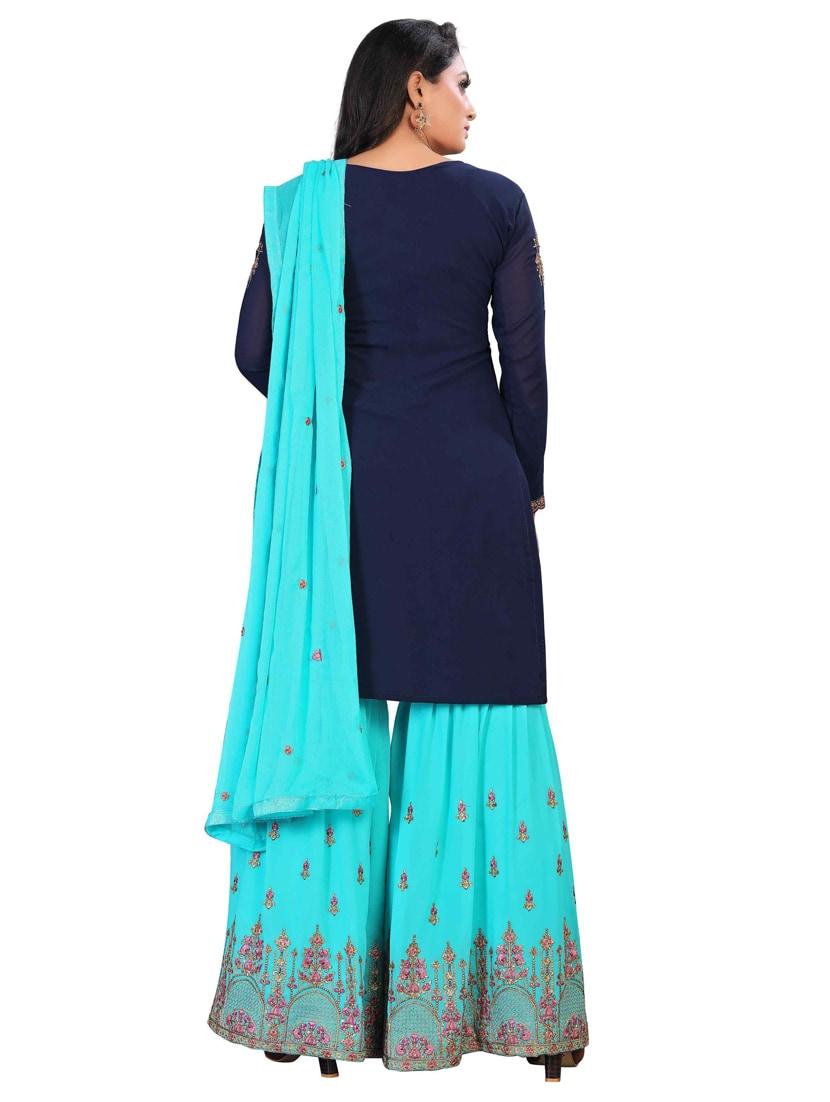 embroidered semi-stitched sharara suit set - 18438998 - Standard Image - 3