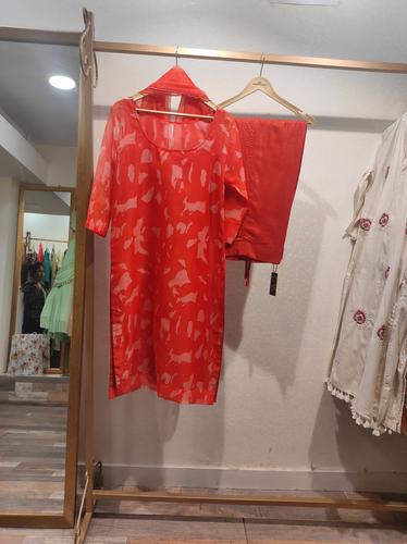 organza suit with silk pant and - 18439009 - Standard Image - 0