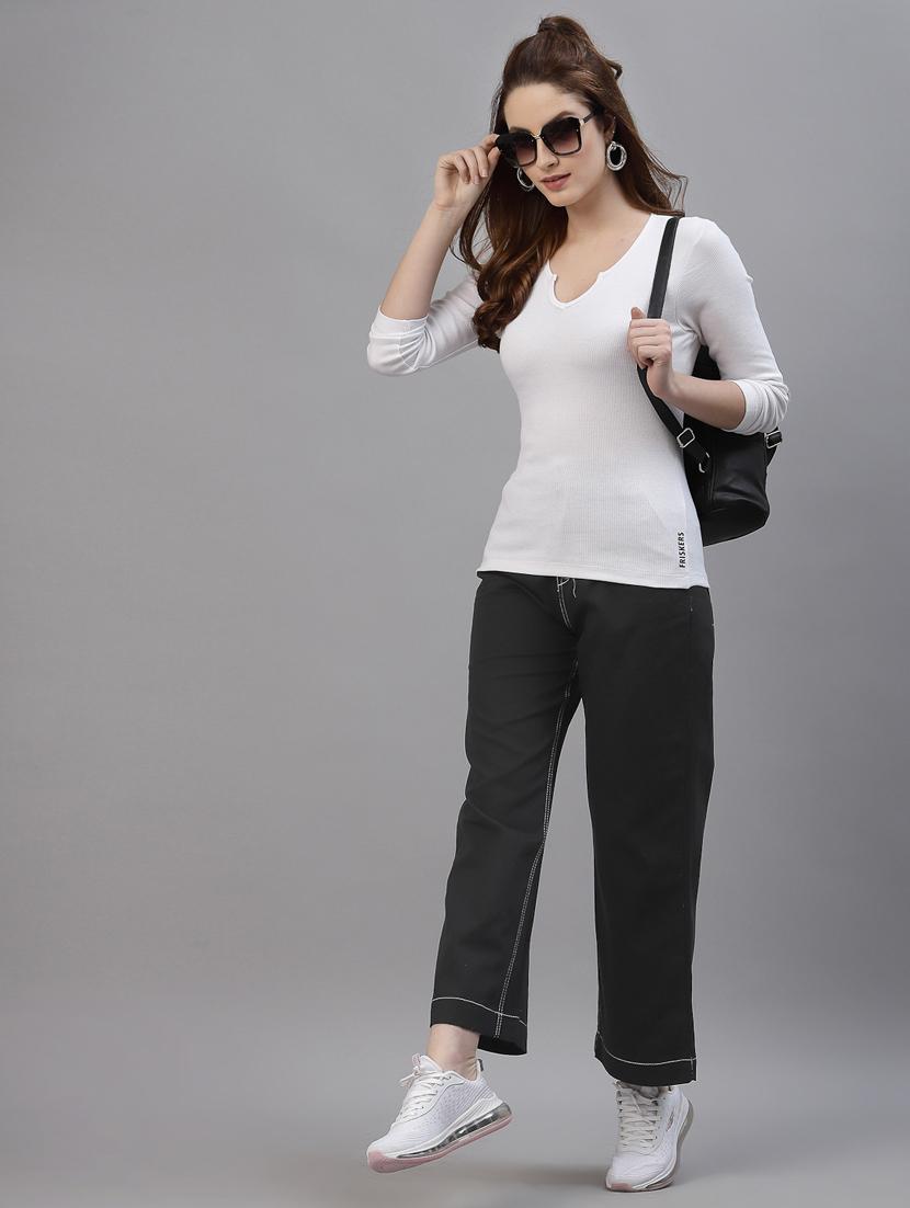 women's straight v neck top - 18439868 - Standard Image - 3