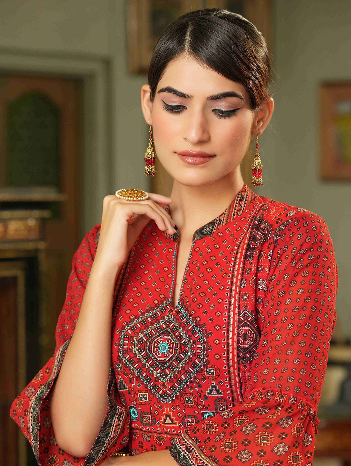 printed flared ethnic dress - 18439883 -  Standard Image - 3