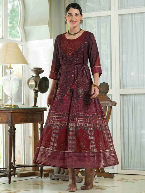 wonen three quater sleeves anarkali kurta - 18439920 - Standard Image - 0