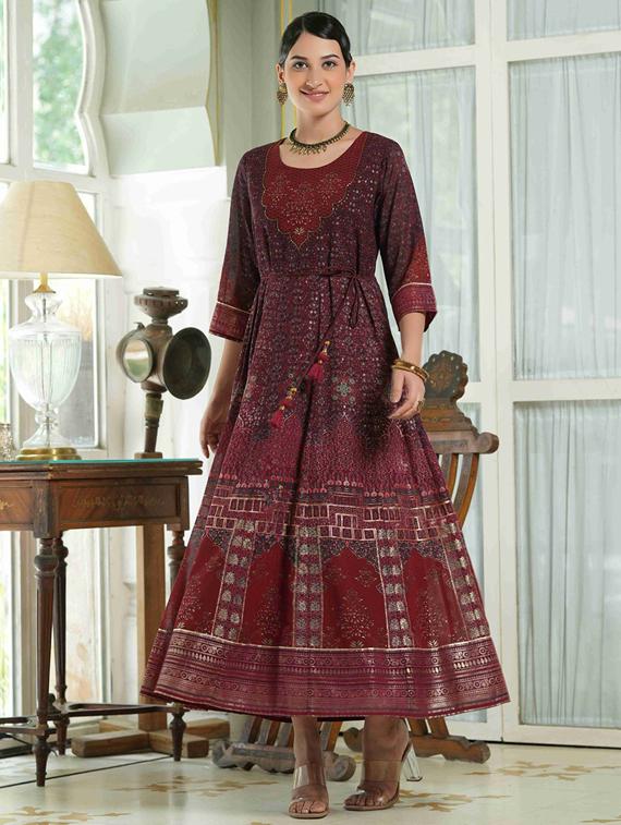 wonen three quater sleeves anarkali kurta - 18439920 - Zoom Image - 0