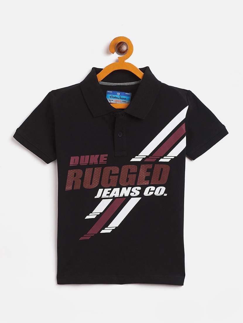boys black printed polo t-shirt