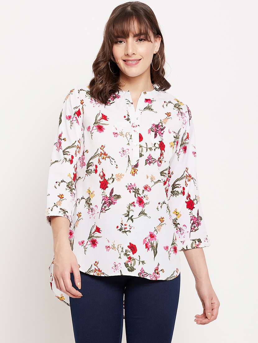 mandarin neck printed printed high-low top