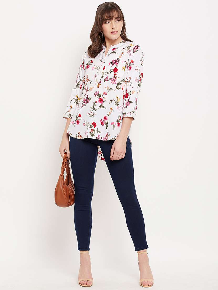 mandarin neck printed printed high-low top - 18440096 -  Standard Image - 3