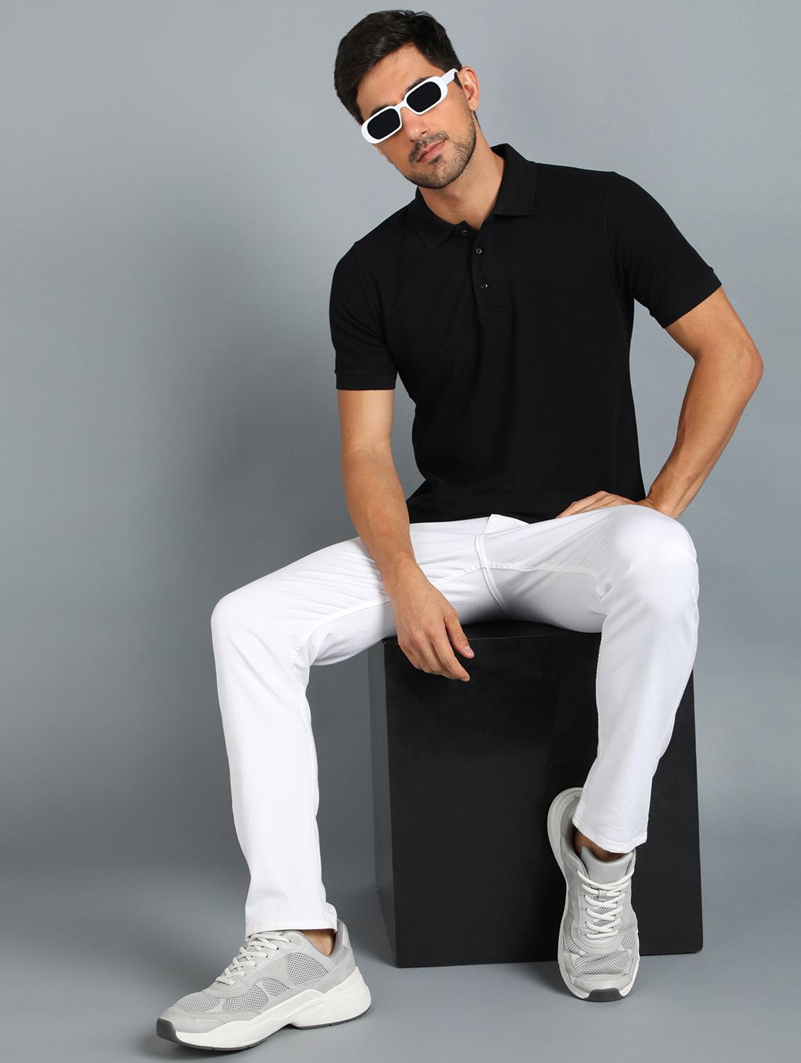 black solid polo t-shirt - 18440316 - Standard Image - 3