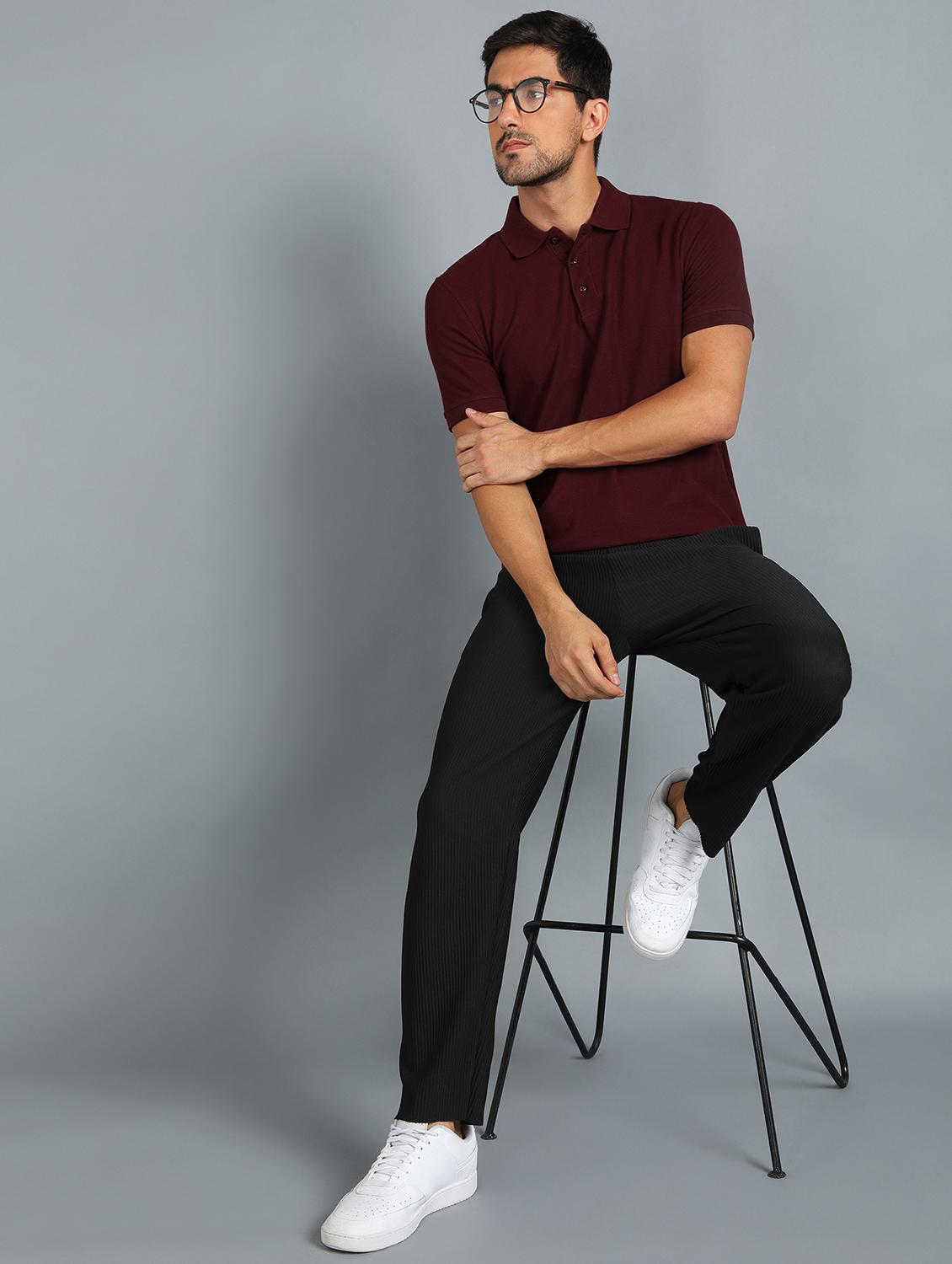 maroon solid polo t-shirt - 18440319 - Standard Image - 3