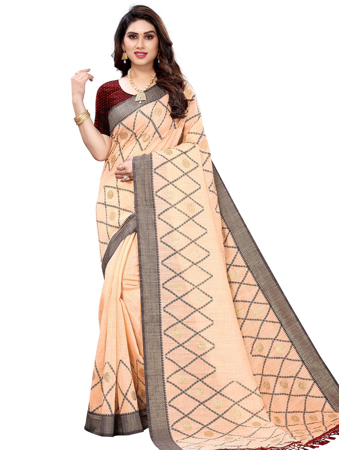 hand block mokaish work printed saree with blouse - 18441624 - Zoom Image - 0