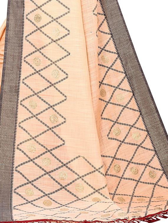 hand block mokaish work printed saree with blouse - 18441624 - Standard Image - 3