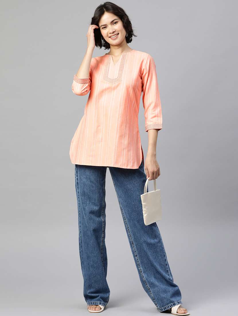 peach striped regular top - 18443482 -  Standard Image - 3