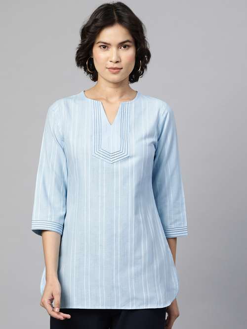 light blue self design regular top - 18443484 -  Standard Image - 0