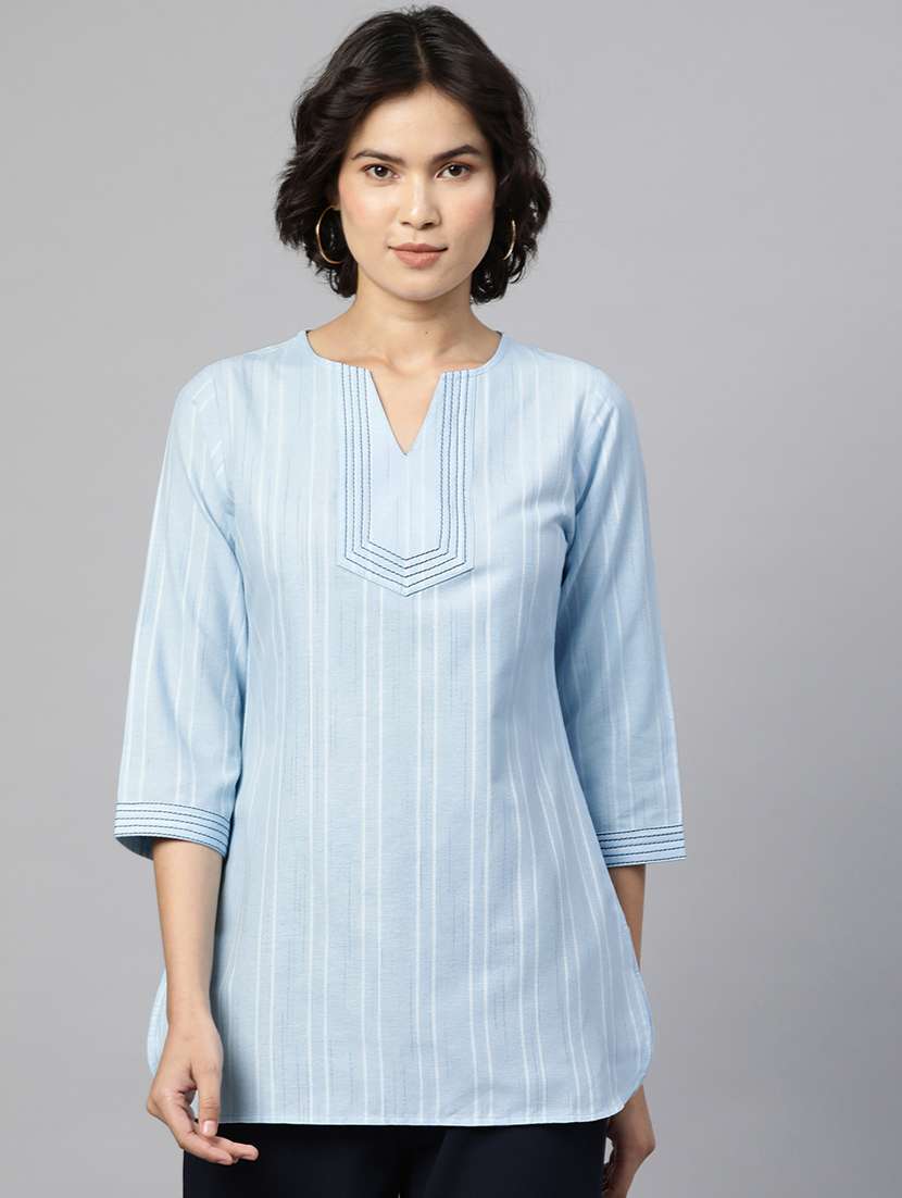 light blue self design regular top