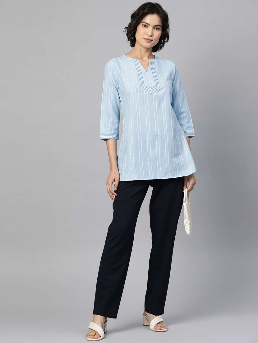 light blue self design regular top - 18443484 -  Standard Image - 3