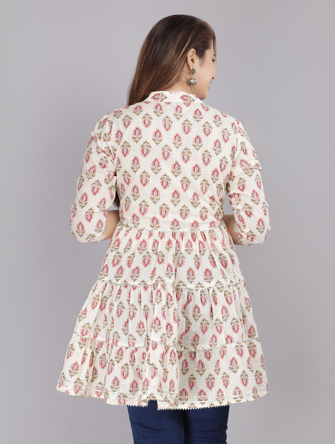 drawstring neck gota work floral kurti - 18443789 - Standard Image - 3
