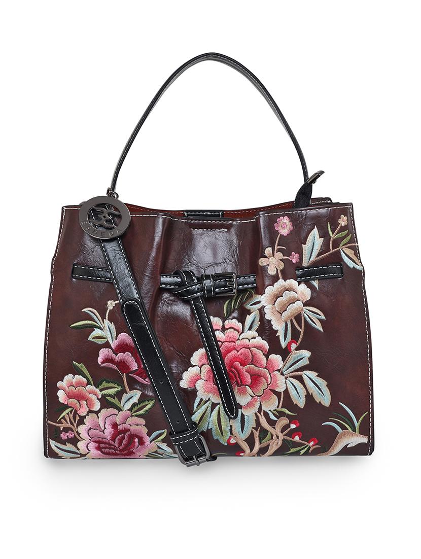 brown embroidered regular handbag - 18444382 -  Zoom Image - 0