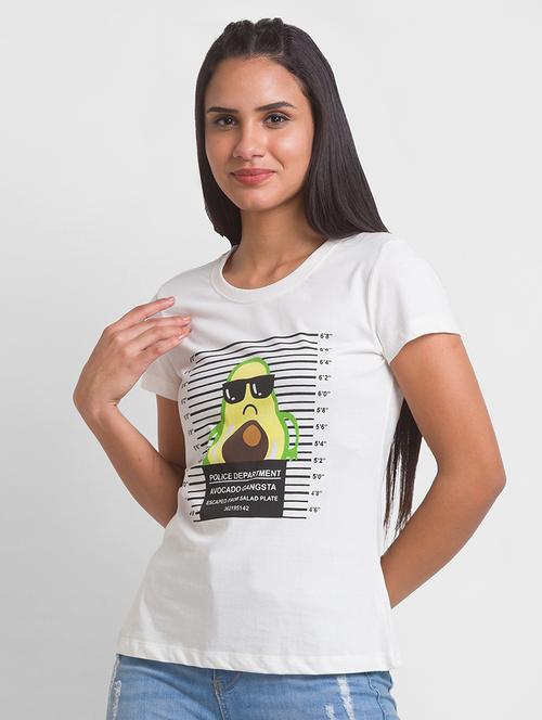 women's chest print round neck t-shirt - 18444626 - Standard Image - 0