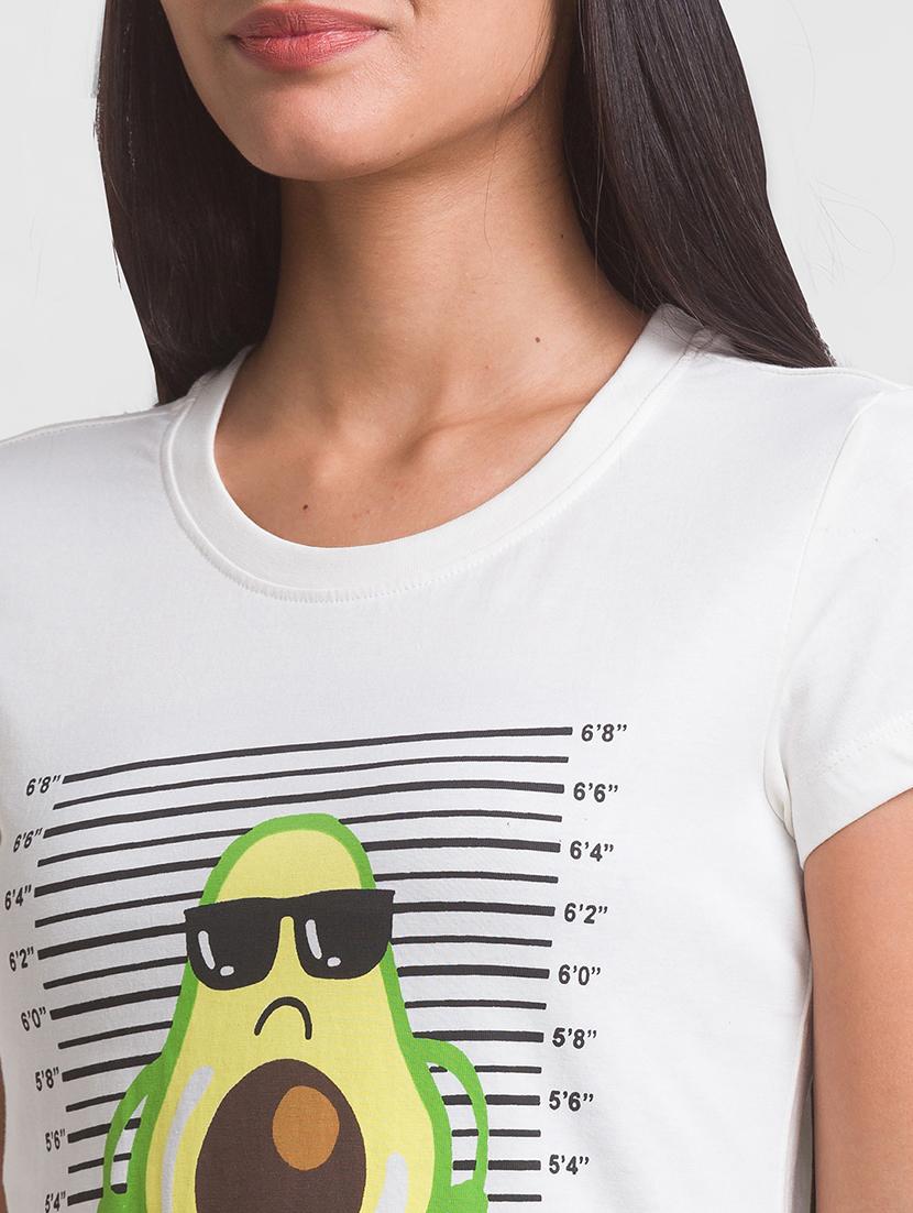 women's chest print round neck t-shirt - 18444626 - Standard Image - 5