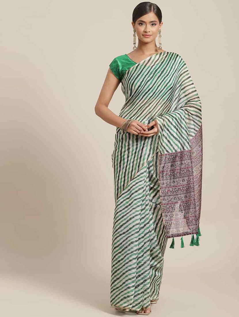 women's leheriya green colored saree with blouse