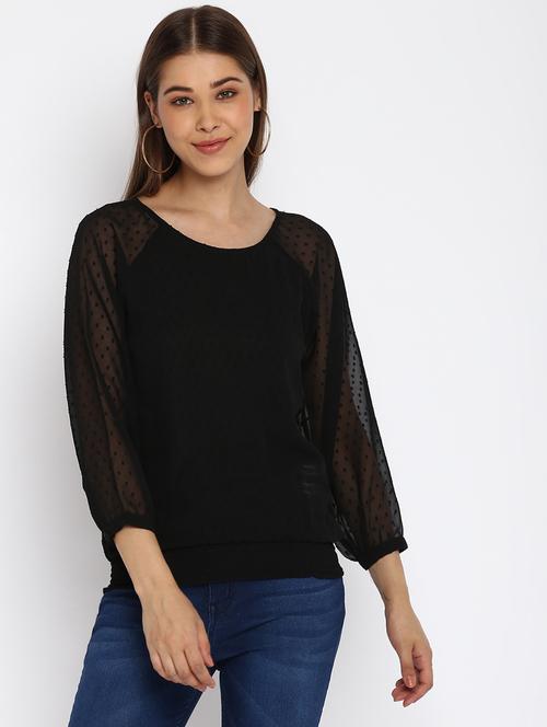 round neck self design top  - 18444870 -  Standard Image - 0