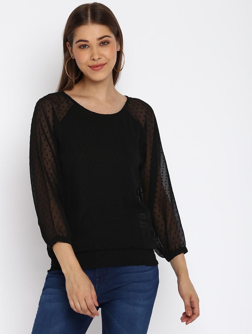 round neck self design top  - 18444870 -  Zoom Image - 0