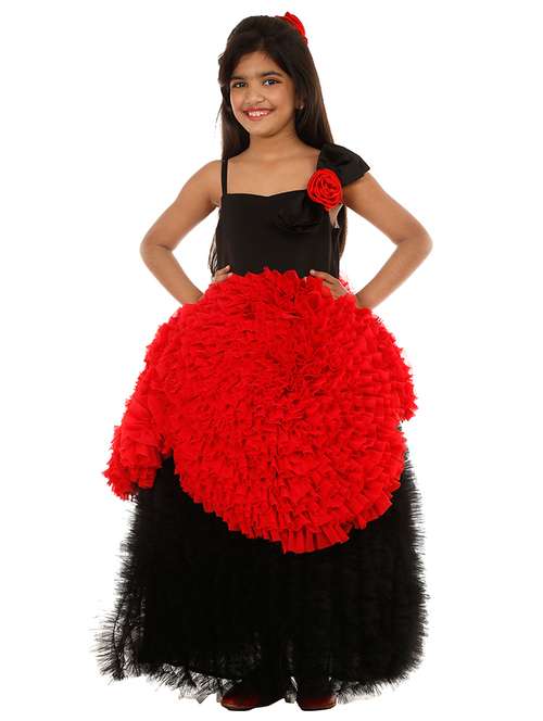 girls black solid layered party gown - 18445048 -  Standard Image - 0